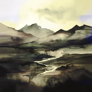 Abstract Watercolor Landscape Dark Purple & Blue | Canvas Prints