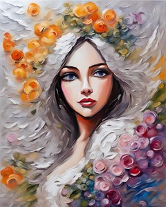 Beautiful Young Woman Circled by Blossoms