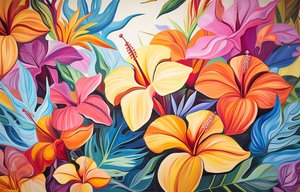 Bouquet of Brightly Colored Hibiscus Flowers by F. Abderrahim