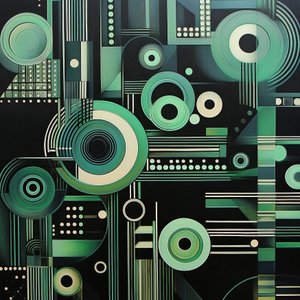 Complex Geometric Painting on Dark Black Background