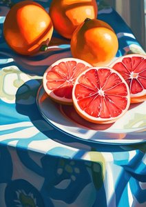 Grapefruit slices, decor kitchen still life painting