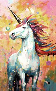 Horned Horses painting, mythical creatures