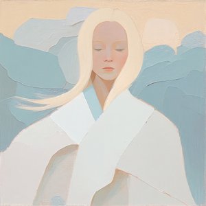 White Blonde Woman Portrait, Abstract Painting
