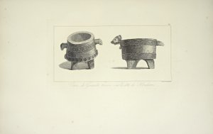 Vases in Granite, Found on the Coast of Honduras, illustration from "Views of the Cordilleras and Monuments of the Indigenous Peoples of America" by Alexander von Humboldt and Aime Bonpland, 1813 by F. Arnold