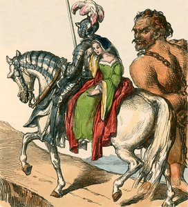 Sir Bevis and Josyan leading Ascapart by F. Tayler