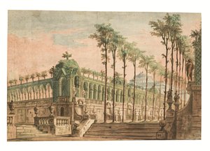 A stage design of a palace garden