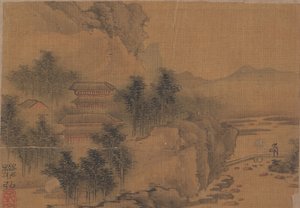 Landscape with Man Crossing Bridge