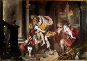 Aeneas Carrying His Father Anchises and Fleeing the Fire of Troy