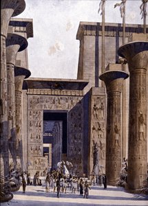 Reconstitution of the Temple of Amon. Illustration by F. Hoffebauer. 19th Century by Fedor (1839 1922) Hoffbauer