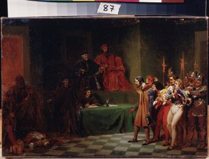 Mosaic artists before the council of three in Venice