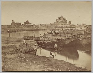 Bridge of Boats over the Gumti River near the Chattar Manzil and Fusseed Bakah or Old Palace by Felice A. Beato