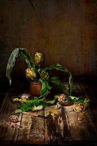 Rustic Artichoke Still Life by Felice Angelino