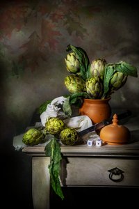 Rustic Artichoke Still Life by Felice Angelino