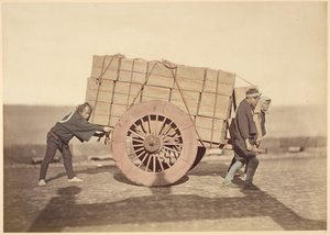 Men Pushing a Wagon by Felice Beato