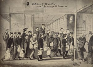 Photographic Copy of a Drawing by Charles Wirgman With the Title, 3 Itchiboos to the Dollar or Dea by Felice Beato