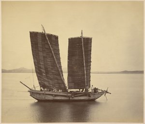 The First Korean Junk Bringing Despatches onboard the U.S.S. Colorado, Immediately on Her Casting Anchor by Felice Beato