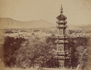 View of the Summer Palace Yuen Min Yuen, Pekin, Showing the Pagoda Before the Burning, October 1860 by Felice Beato