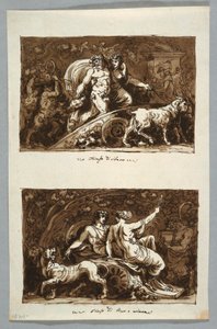 Sheet from a Sketchbook: Triumph of Silenus and Triumph of Bacchus and Ariadne, 1800–1802
