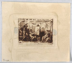Figural Scene with Artist Drawing Female Figure While Man Watches from Behind
