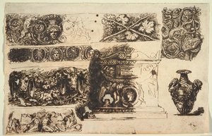 Friezes; An Antique Sarcophagus; A Vase by Felice Giani