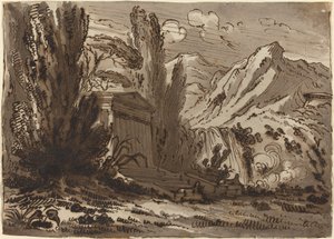 Mountainous Landscape with Classical Temple by Felice Giani