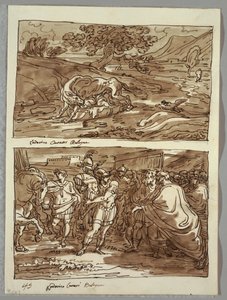 Romulus and Remus Suckled by the Wolf; Romulus Dedicates to Jove Feretrius the Spoils of Conquered King Acronius, Two Studies after Carracci