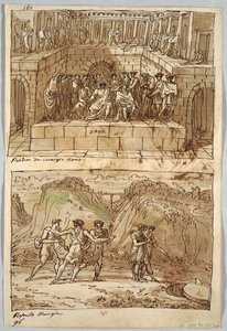 Sketchbook Page, Folio 98: Two Paintings after Caravaggio and Raphael; Verso: Eagle and Ox