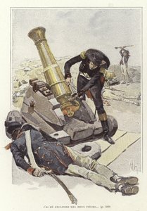 A Soldier Inspects a Cannon Beside the Body of Dead Soldier by Felicien baron de Myrbach Rheinfeld