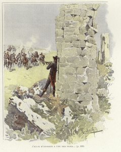 A Soldier Leans Against a Ruined Wall as He Takes Aim at the Oncoming Assault by Felicien baron de Myrbach Rheinfeld