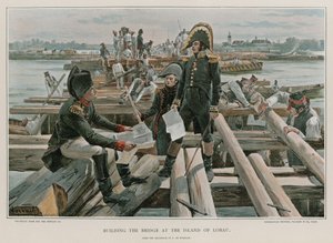 Building the Bridge at the Island of Lobau by Felicien baron de Myrbach Rheinfeld