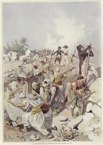 Soldiers and civilians building a barricade by Felicien baron de Myrbach Rheinfeld