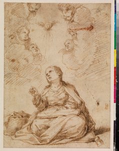 Young Virgin Mary Sewing by Felipe Gomez de Valencia
