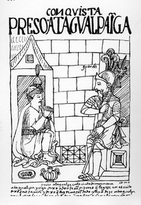 Atahualpa Inca in his prison at Cajamarca by Felipe Huaman Poma de Ayala