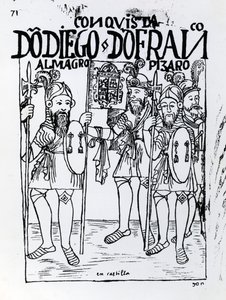 Conquistadors Diego de Amagro and Francisco Pizarro Reconciled at Castille by Felipe Huaman Poma de Ayala