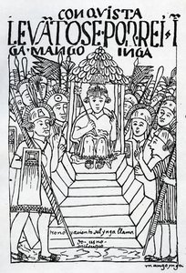 The Newly Crowned Manco Inca on the Throne at Cuzco by Felipe Huaman Poma de Ayala