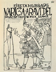The sacrifice of a lama on the occasion of an Inca rite (Ink drawing)