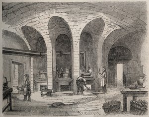 Paris - Prison de la petite Roquette (prison for women and teenagers) - The Kitchens - Engraving by after Felix Thorigny - in Le Monde Illustre from July 1865 by Felix (after) Thorigny