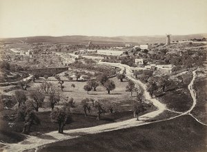 Valley landscape with a windmill and olive groves by Félix Bonfils