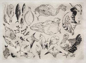Dinner Service (Rousseau service): Ducks, Fish, etc. (no. 12) by Felix Bracquemond
