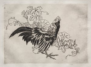 Dinner Service (Rousseau service): Rooster and Morning Glories (no. 25) by Felix Bracquemond