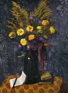 French Marigold, Purple Daisies and Golden Sheaves