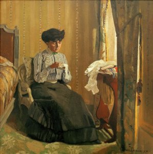 Young Woman Sewing by the Window by Felix Edouard Vallotton