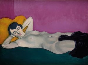 Reclining Woman in Front of Purple Background. 1924 by Felix Edouard Vallotton