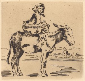 Woman Riding an Ass near a Tower by Felix Hilaire Buhot