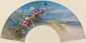 Fan with Wildflowers and Butterflies against the Norman Coast by Felix Hilaire Buhot