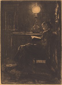 Woman Reading by Lamplight