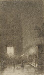 Gathering at Evening in Front of a Cathedral by Felix Hilaire Buhot