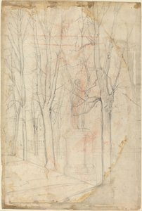 Sketch of Trees with a Statue on a Pedestal