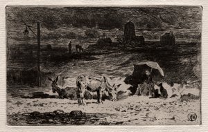 The Donkeys at the Hill of the Cailles by Felix Hilaire Buhot