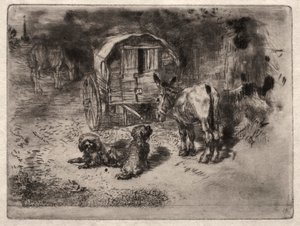 The Guardians of the House, or the Friends of the Saltimbanque by Felix Hilaire Buhot